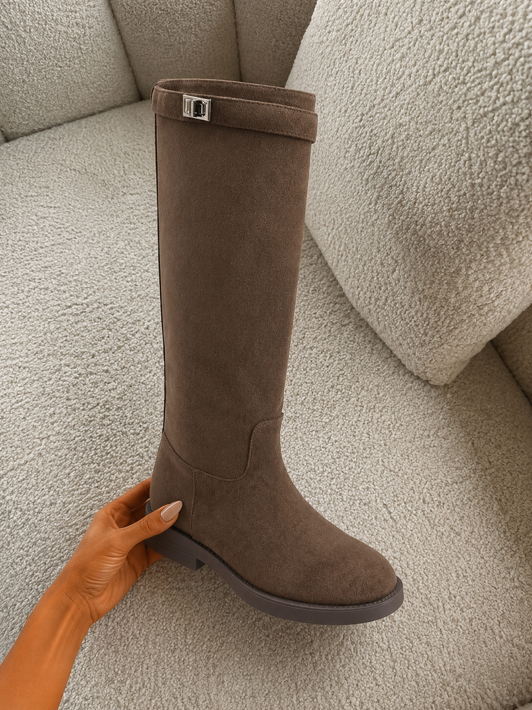 BLAKE Suede Knee High Tall Boots In Mocha