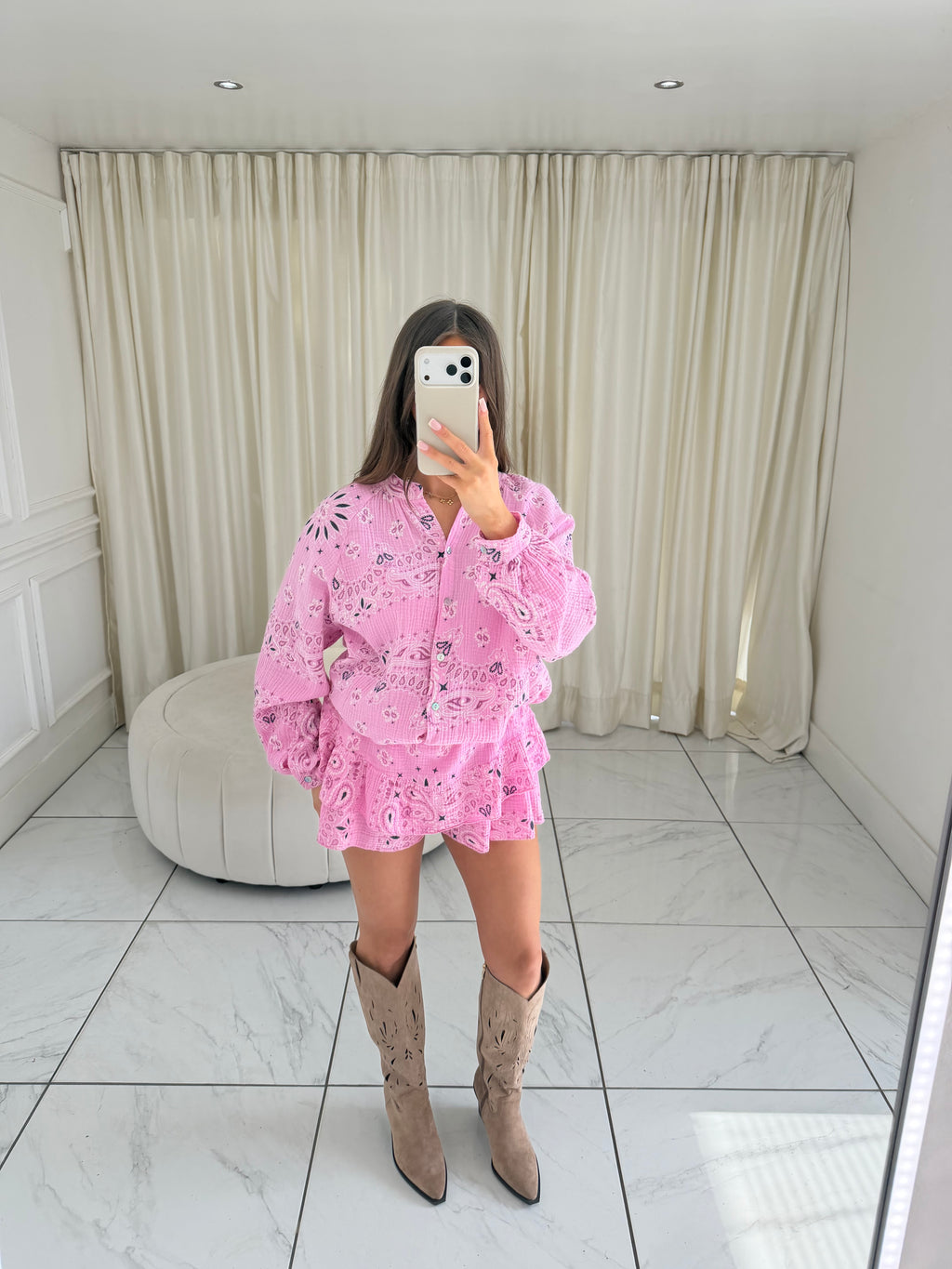 SPIRIT Paisley Cheesecloth Button Shirt & Skort Co-Ord In Pink