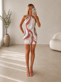 NAOMI Halterneck Printed Mini Dress In Nude