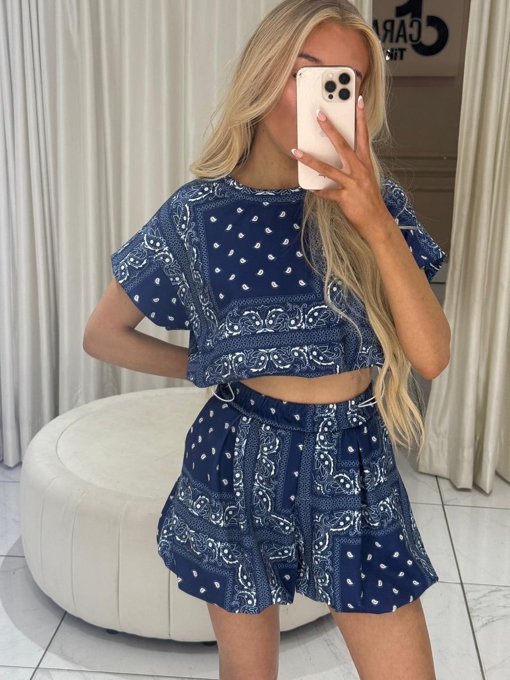 PAISLEY Short Sleeve T Shirt & Shorts Co-Ord In Navy