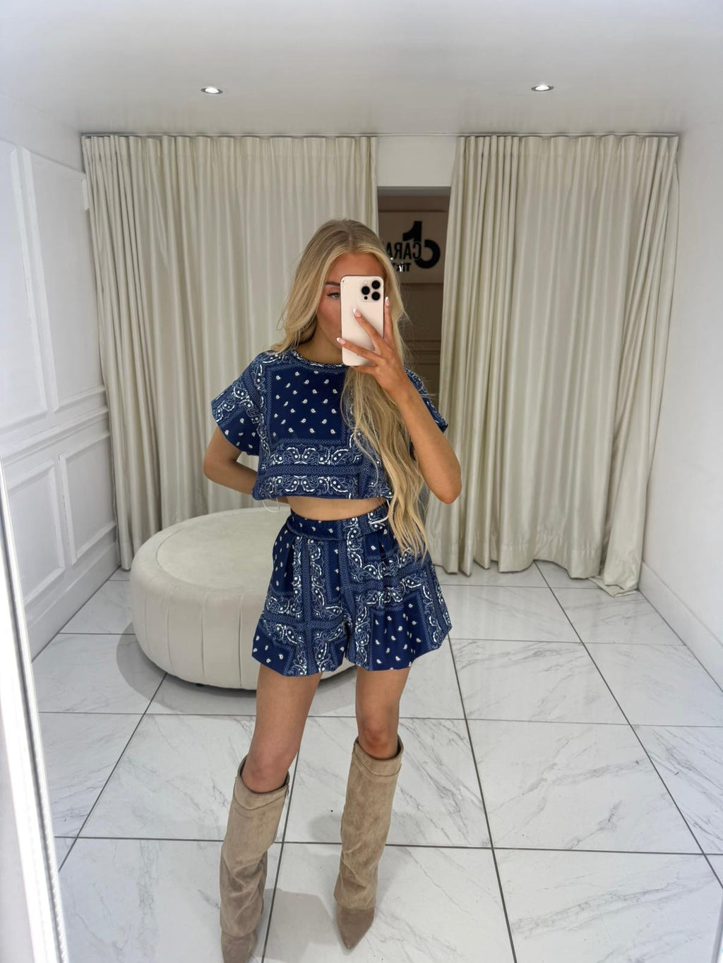PAISLEY Short Sleeve T Shirt & Shorts Co-Ord In Navy