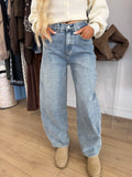 NEENA High Waist Barrel Leg Jeans In Blue