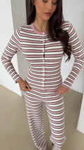 EVERLY Knitted Button Cardigan & Wide Leg Trouser Lounge Set In Strawberry Swirl