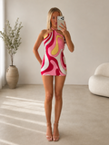 NAOMI Halterneck Printed Mini Dress In Pink