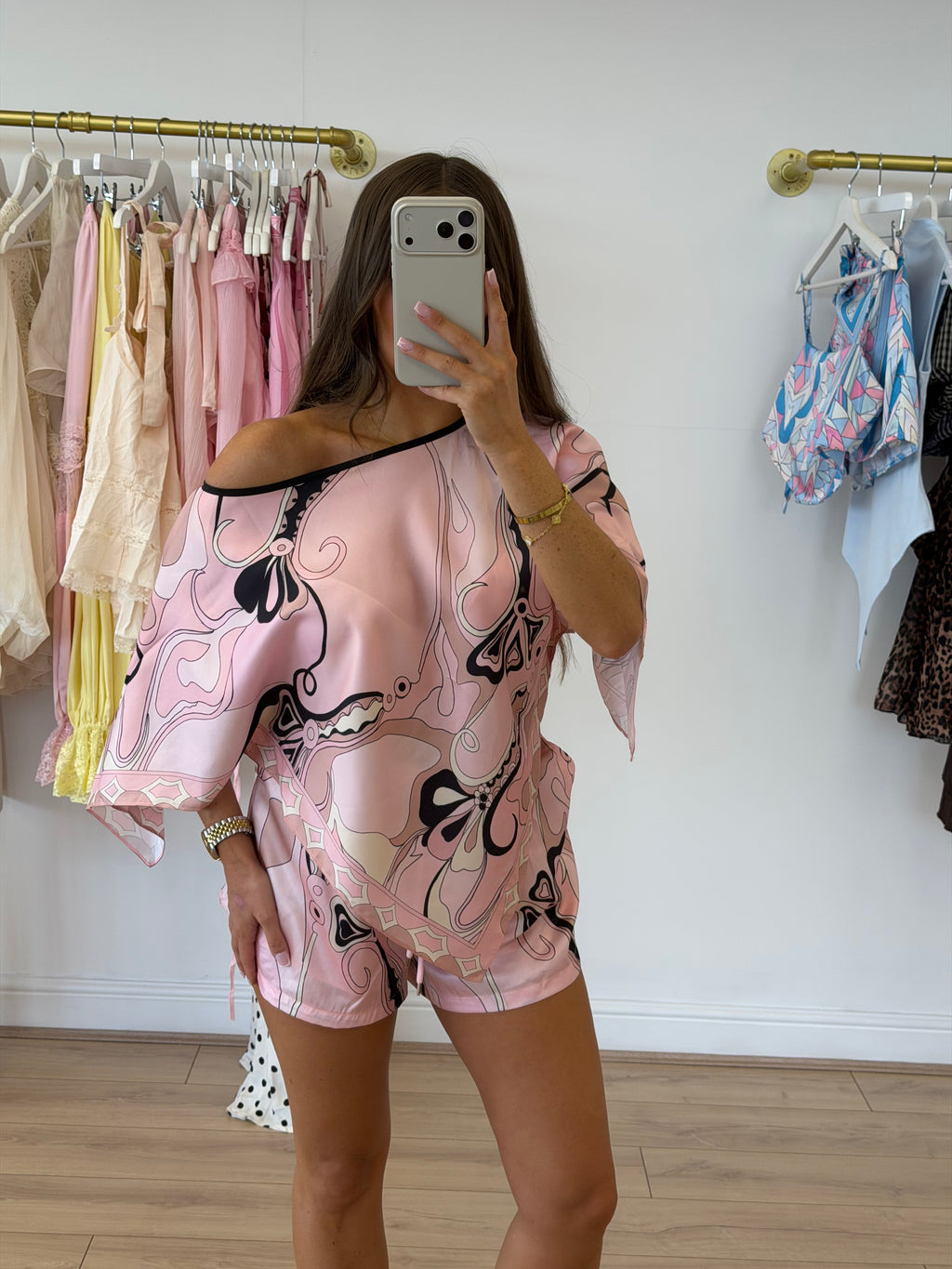PIA Printed Cape Top & Shorts Co-Ord In Pink