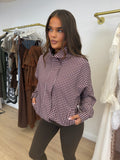 BONNIE Gingham Zip Up Jacket In Burgundy