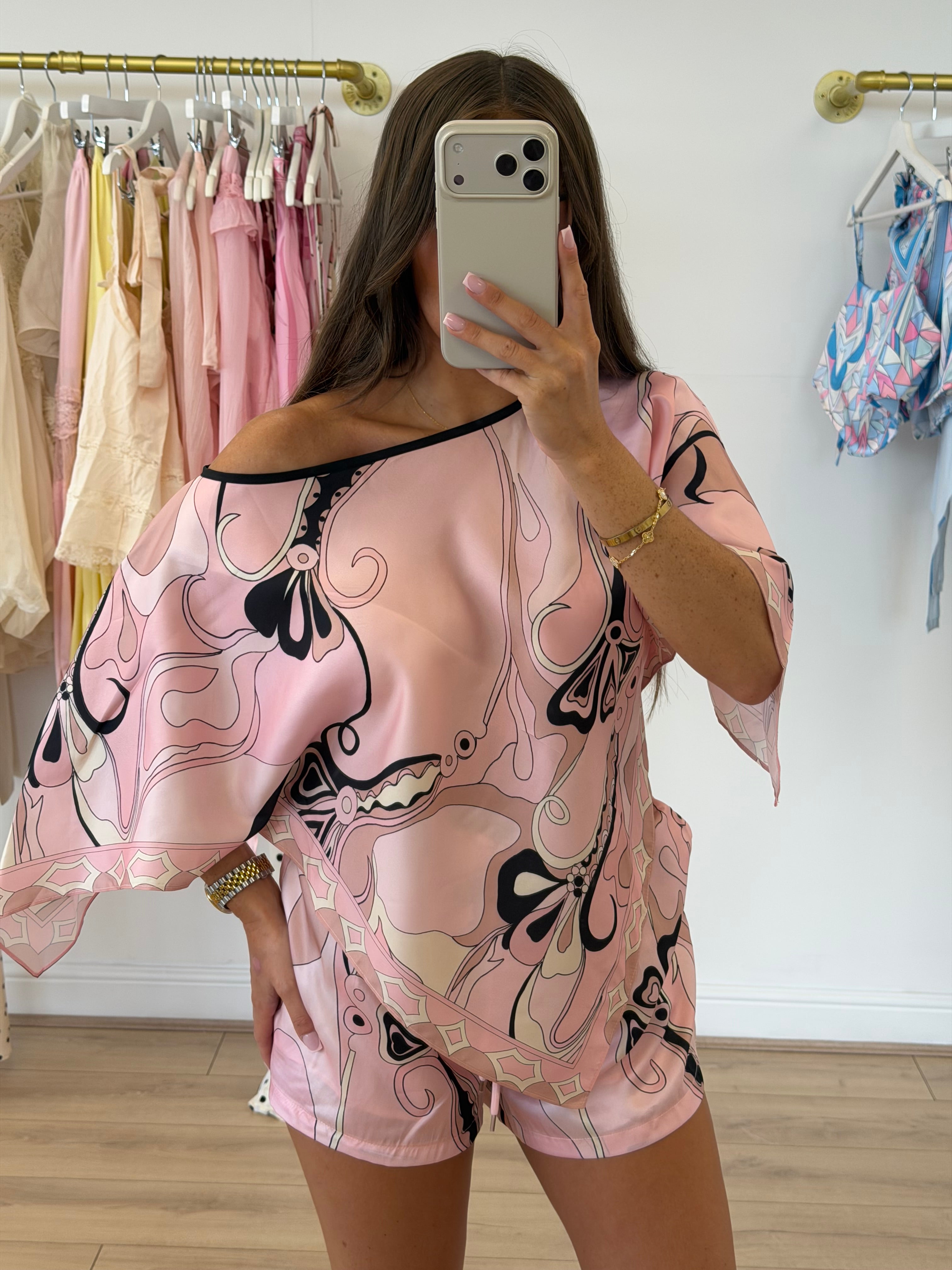 PIA Printed Cape Top & Shorts Co-Ord In Pink
