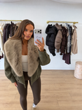 ASPEN Faux Fur Suede Jacket In Olive Green