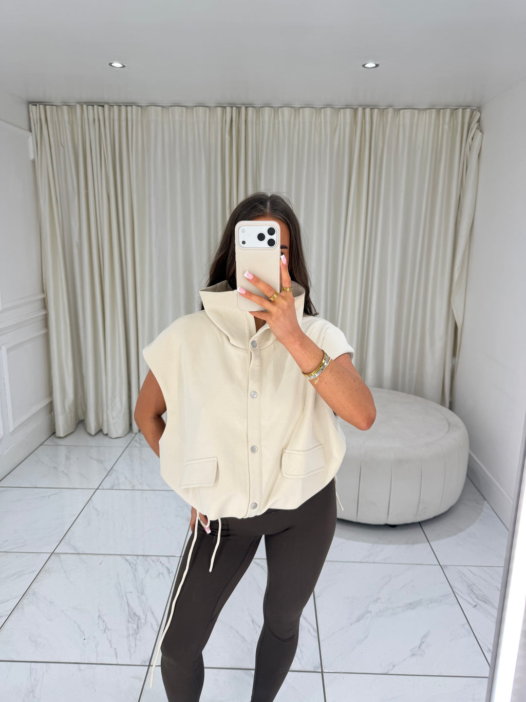 MARGOT Sleeveless Button Up Jacket In Stone
