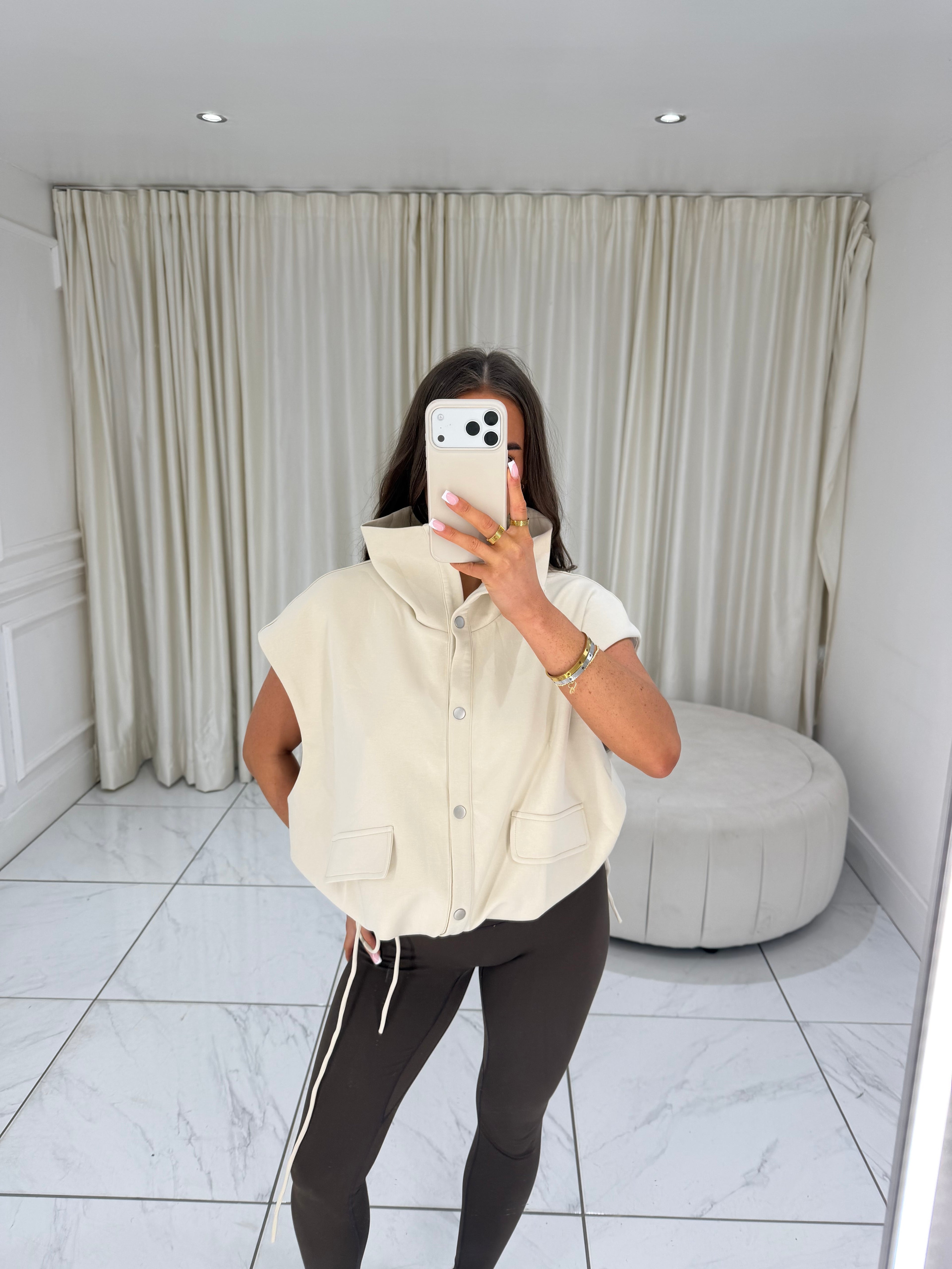 MARGOT Sleeveless Button Up Jacket In Stone
