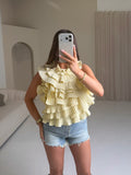 ELIZA Pleated Ruffle Trim Blouse In Lemon