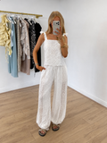 CASSIE Bow Tie Embroided Top & Trouser Co-Ord In White