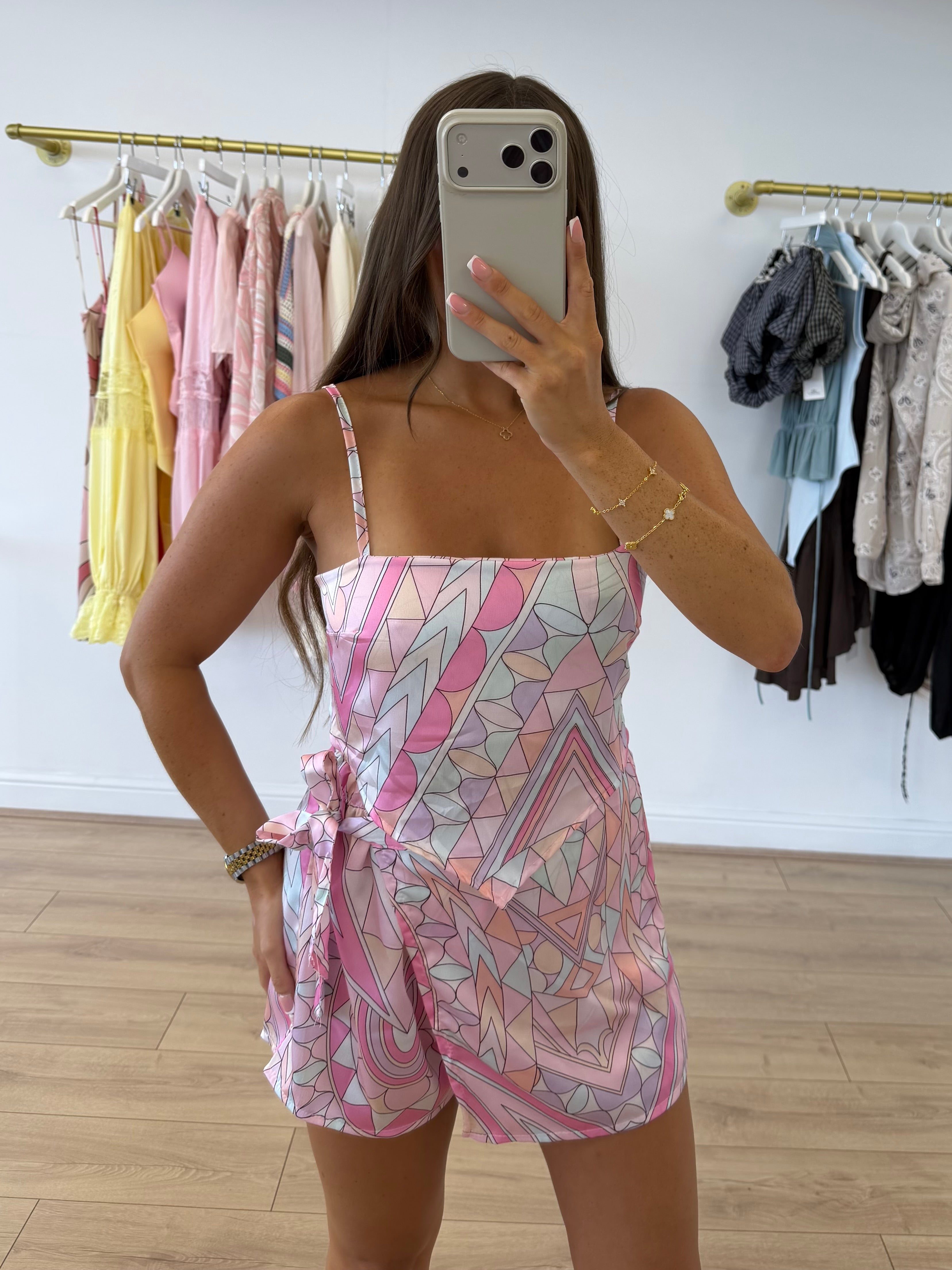 LOLA Satin Scarf Top & Skort Co-Ord In Pink