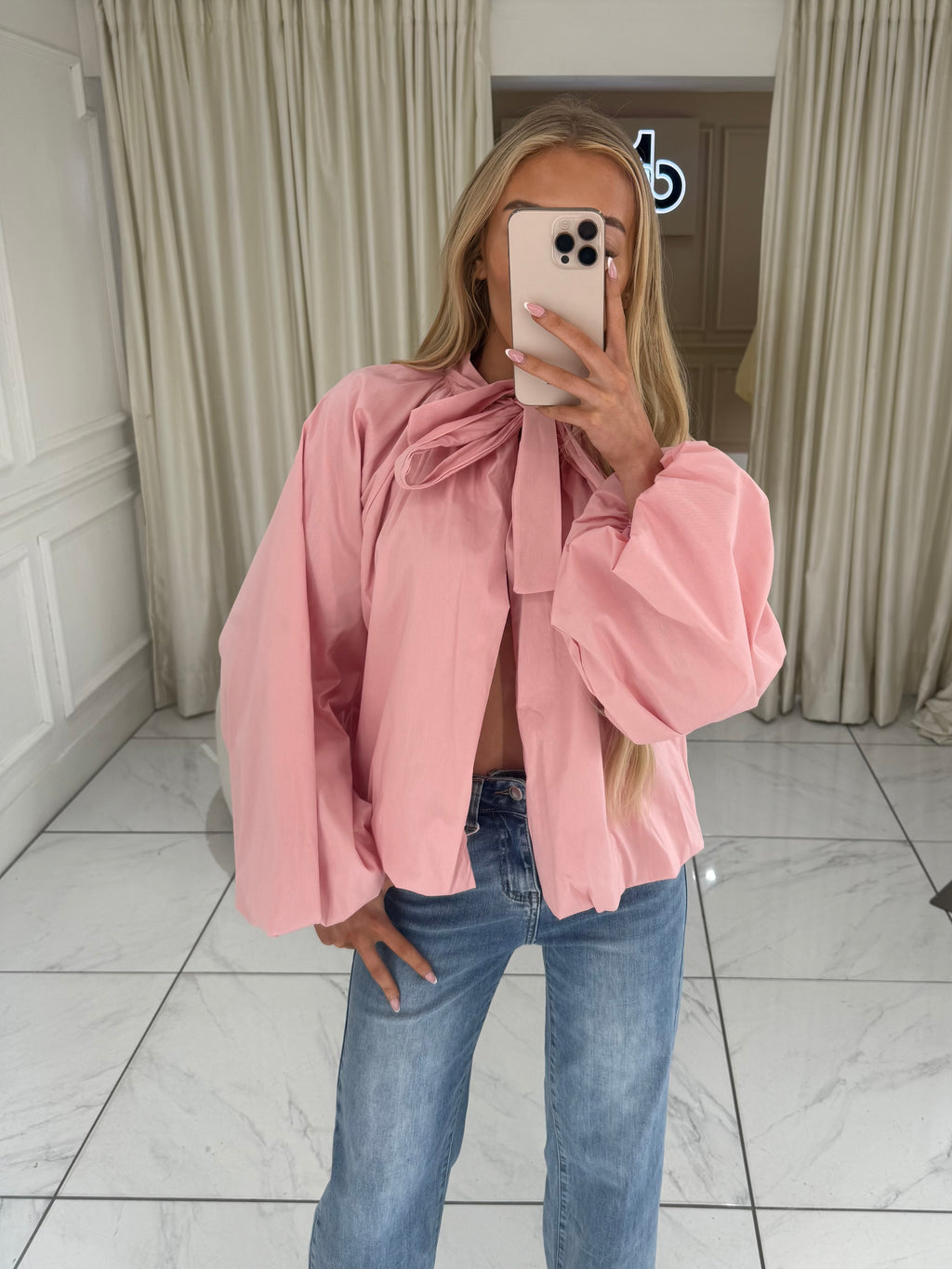 SUMMER Bow Tie Open Back Blouse In Pink