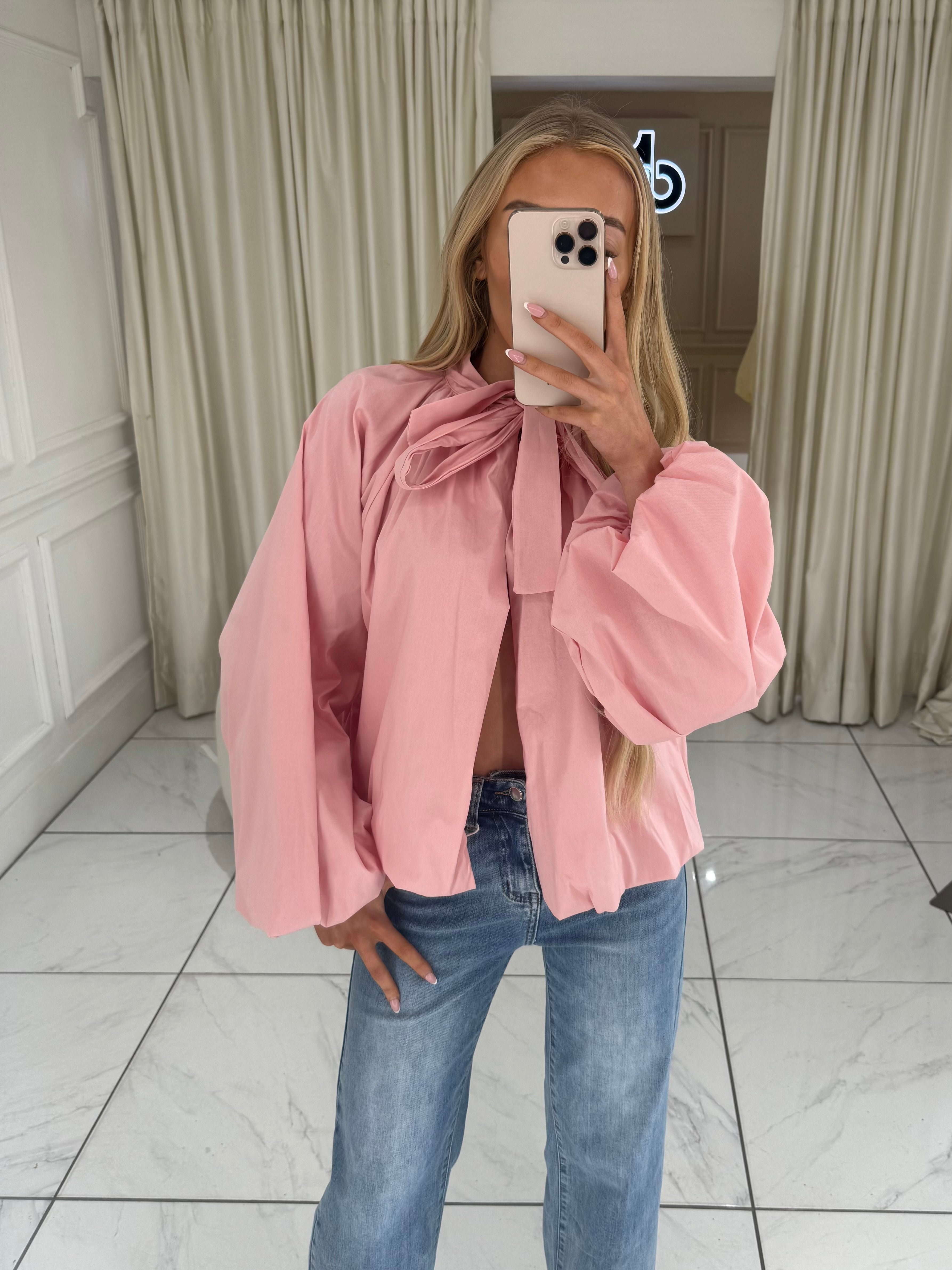 SUMMER Bow Tie Open Back Blouse In Pink