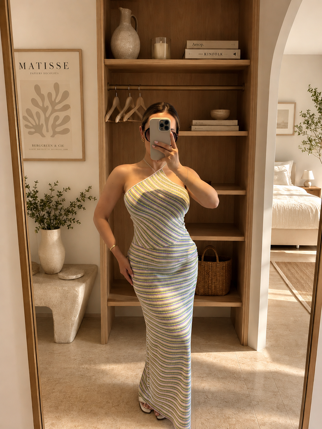 MISSIE Halterneck Top & Maxi Skirt Co-ord In Lilac Stripe