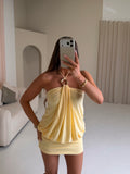SOLEIL Draped Halter-neck Bodycon Mini Dress In Lemon
