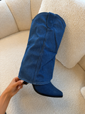 STEVIE Foldover Cowboy Heeled Boots In Denim