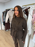 FRANCESCA Knitted High Neck Belted Jumper In Chocolate