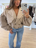 FRANKIE Cropped Button Up Long Sleeve Trench Jacket In Beige