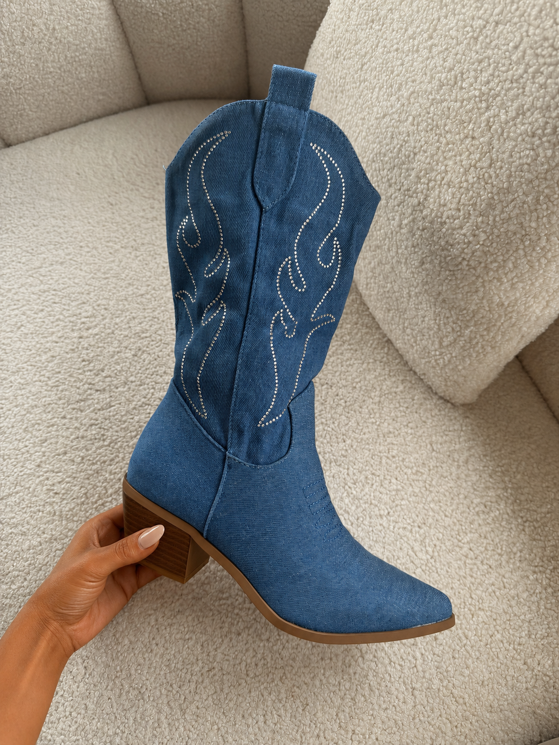BILLIE Cowboy High Heeled Boots In Denim