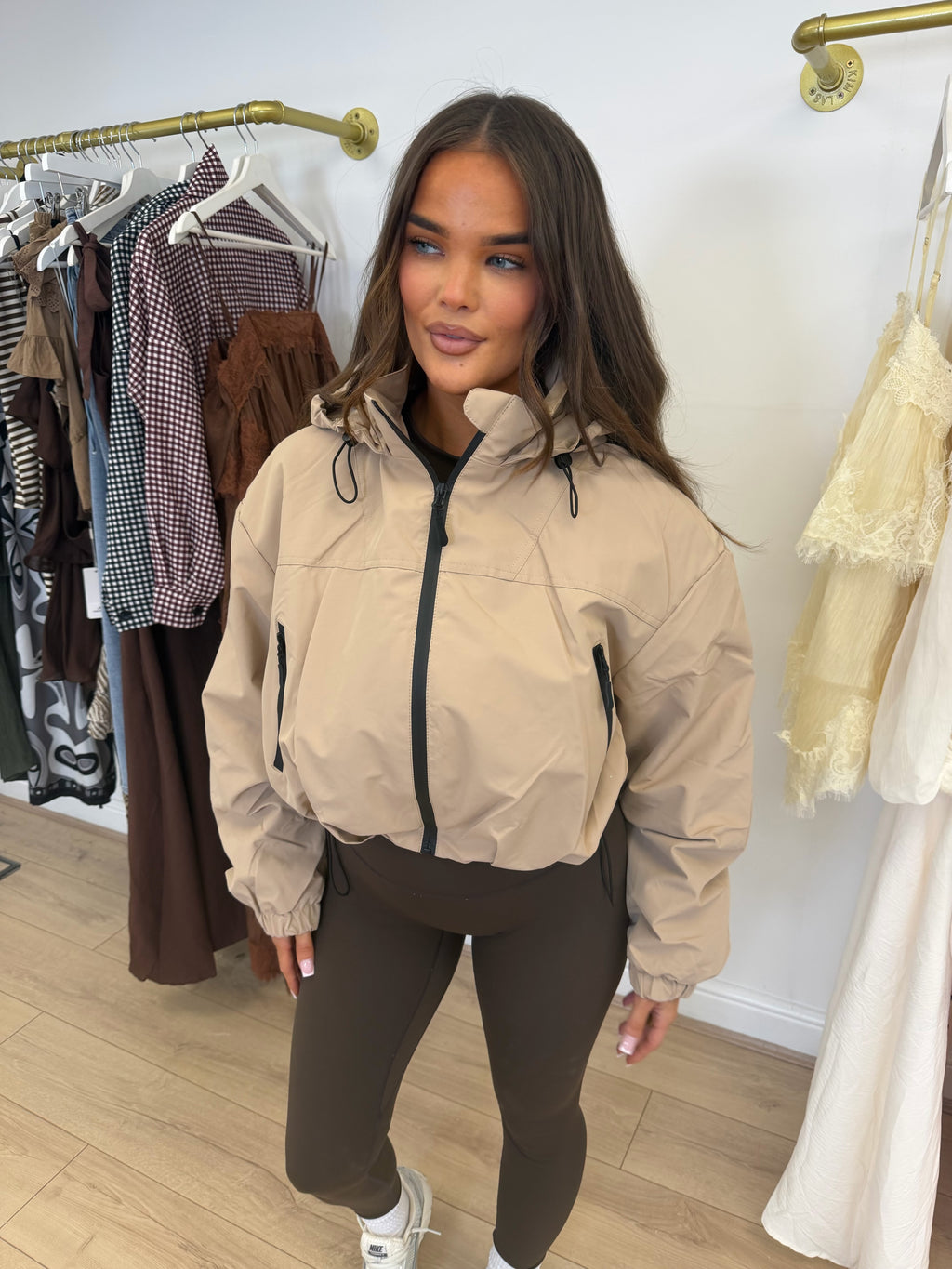 MABEL Cropped Long Sleeved Jacket In Beige