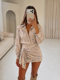 PUCCIE Button Up Shirt & Wrap Scarf Dress In Beige