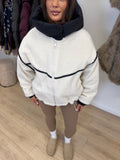 SUNDAY Teddy Fleece Hooded Jacket In White & Black