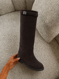 BLAKE Suede Knee High Tall Boots In Chocolate