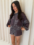 PALOMA Paisley Long Sleeved Jacket & Shorts Co-Ord In Chocolate