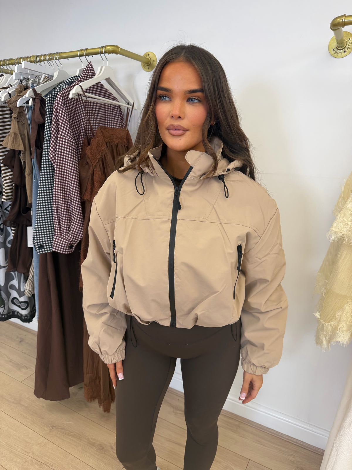MABEL Cropped Long Sleeved Jacket In Beige