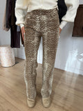 AUTUMN Deer Print High Waist Wide Leg Jeans In Taupe