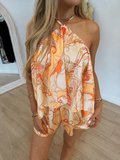 ROMY Satin Halterneck Printed Co-Ord In Orange