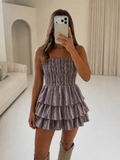 SPIRIT Bandeau Ruffle Striped Playsuit In Lilac