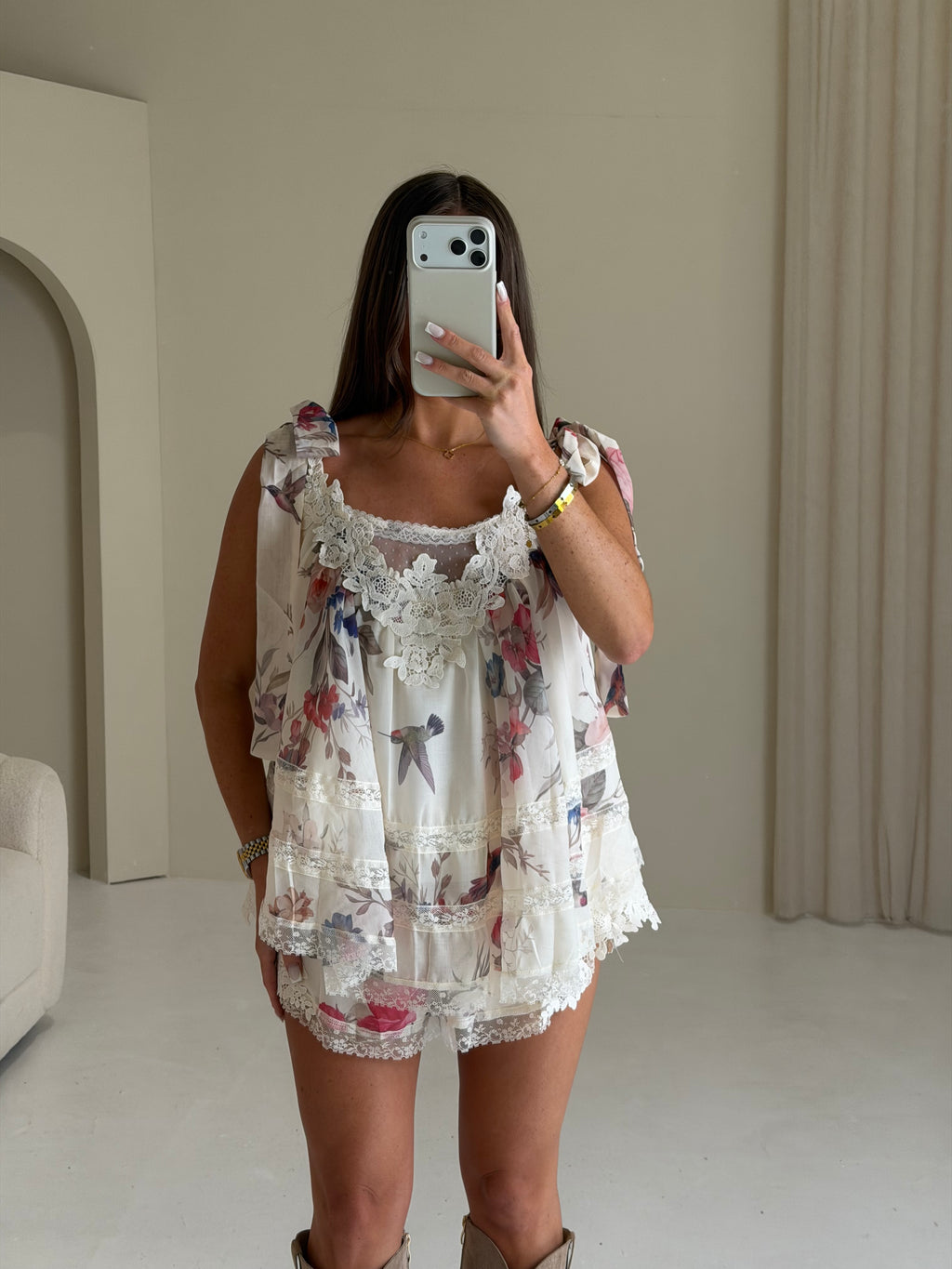 CASSIDY Bow Tie Top & Mini Shorts Co-Ord In Floral