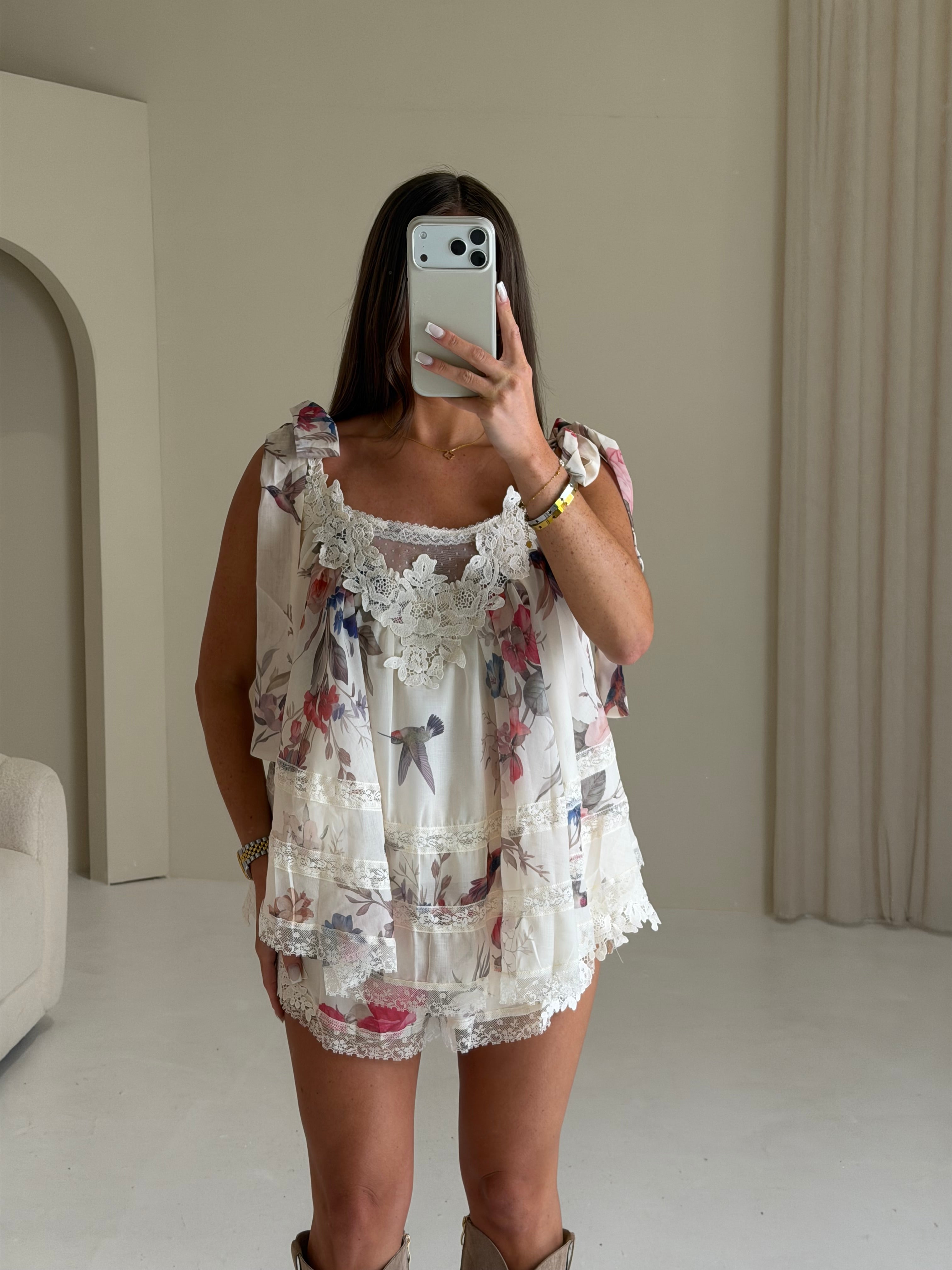 CASSIDY Bow Tie Top & Mini Shorts Co-Ord In Floral