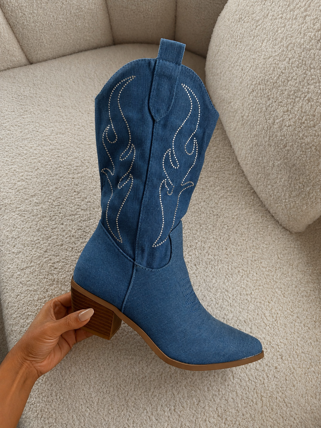BILLIE Cowboy High Heeled Boots In Denim