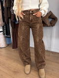 NEENA Deer Print High Waist Barrel Leg Jeans In Brown