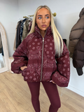 INDIE Paisley Puffer Oversized Jacket In Burgundy