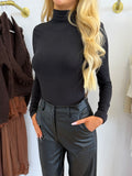 BELLA Long Sleeved High Neck Top In Black