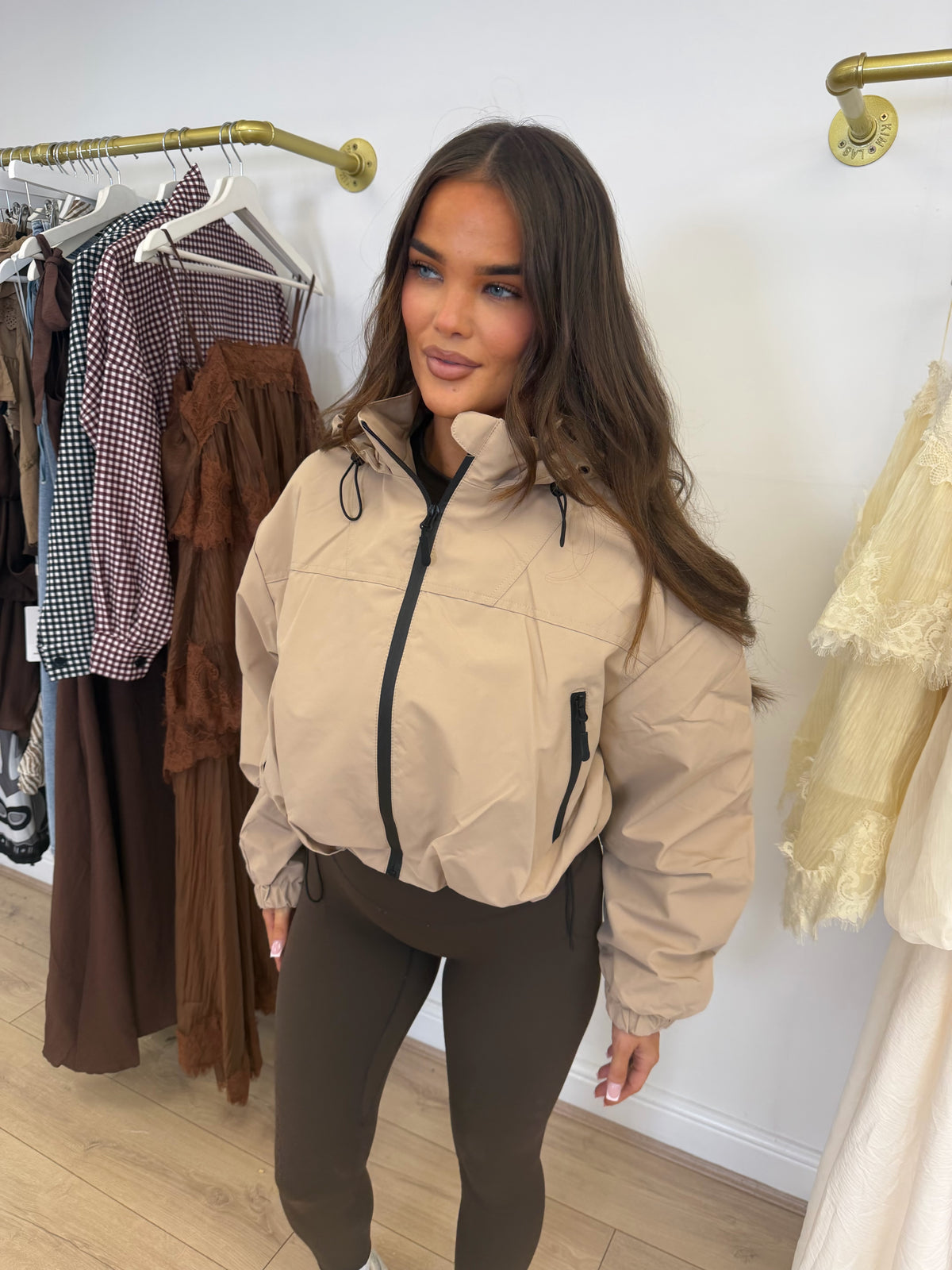 MABEL Cropped Long Sleeved Jacket In Beige