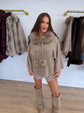 PALMER Knitted Faux Fur Hooded Jumper In Biscuit