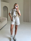 MIMI Short Sleeved T Shirt & Shorts Co-Ord In Beige