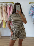 NOA Striped Short Sleeve Top & Shorts Co-Ord In Brown