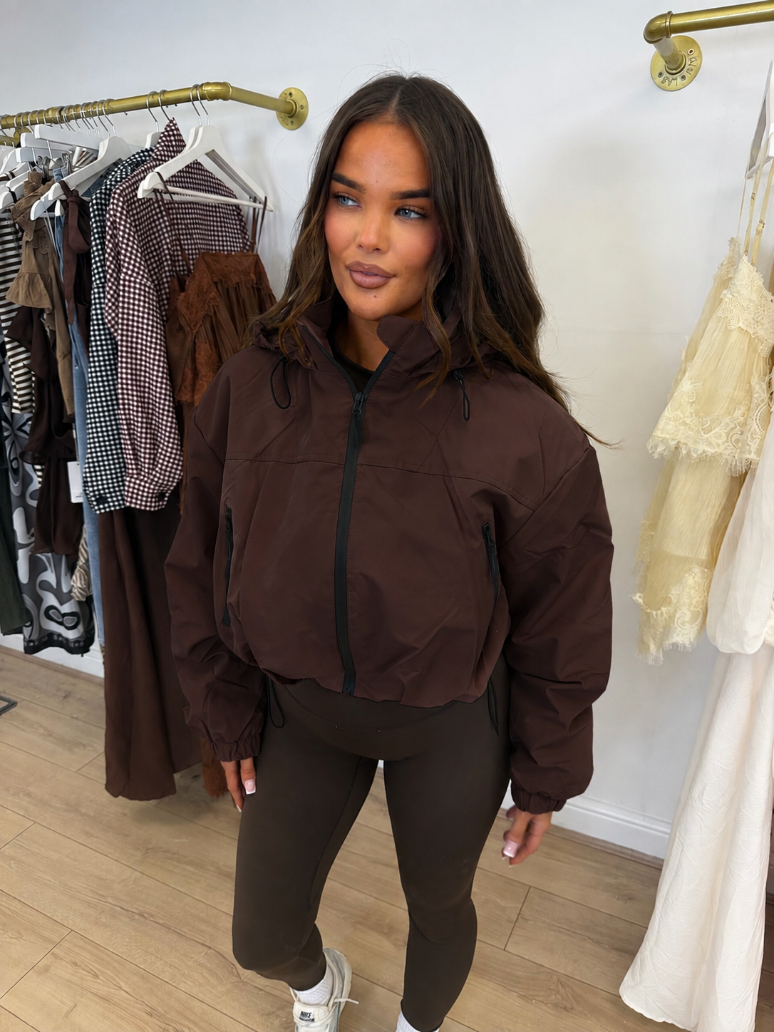 MABEL Cropped Long Sleeved Jacket In Chocolate