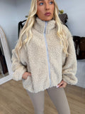 HATTIE Borg Shearling Full Zip Jacket In Beige